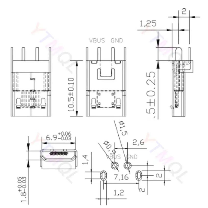 50Pcs Micro Usb 2Pin 180 degrees B Type Female Connector For Mobile Phone Micro Usb Jack Connector 2 Pin Charging Socket