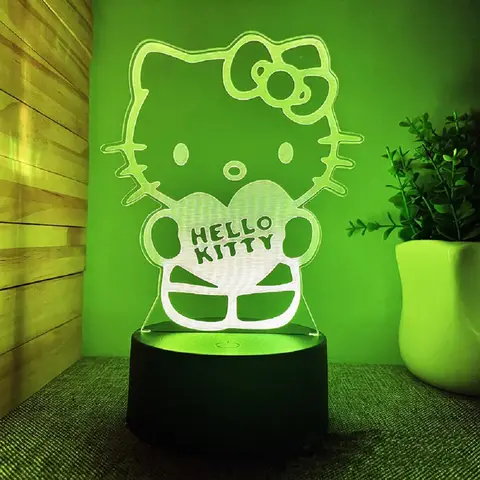 3D Illusion Hello KT 어린이 야간 조명 16 색 변경 조명 룸 장식 어린이와 소녀를위한 생일 크리스마스 선물
