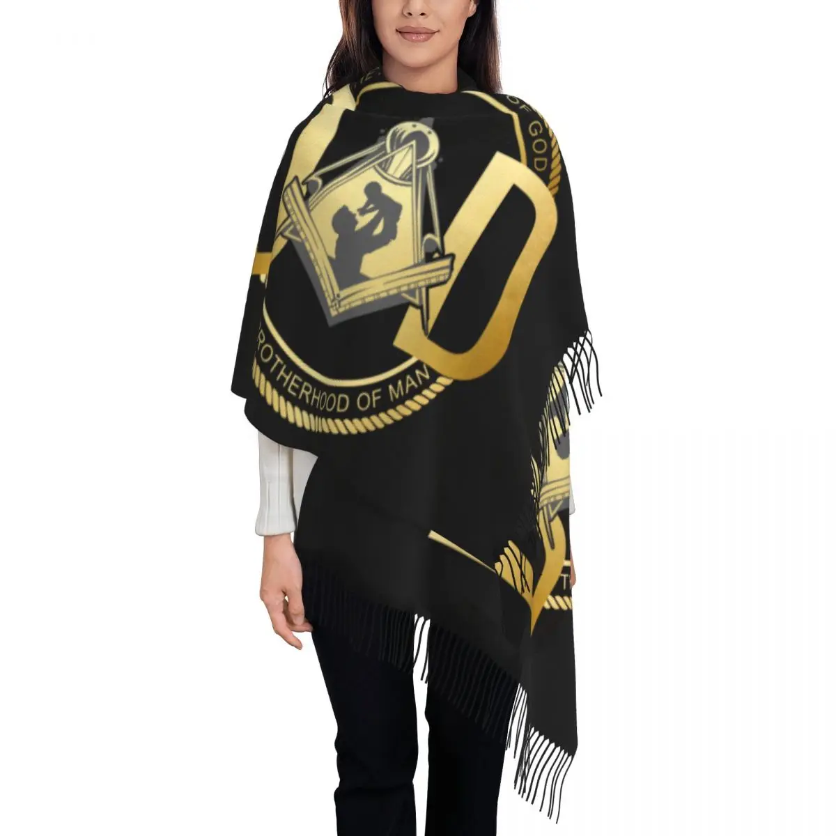 

Masonic Dad Freemasonry Scarf Women Fashion Winter Wrap Shawl Father's Day Freemason Tassel Wraps