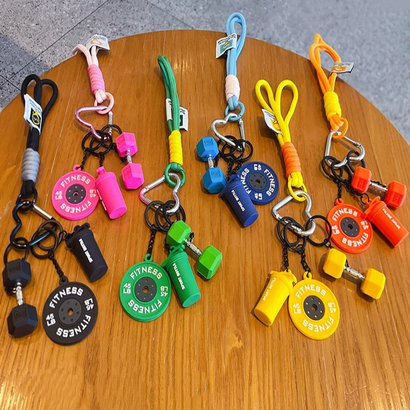 2026 New Student DIY Keychain Silicone Fitness Barbell Plate Pendant Cartoon Backpack Charm Birthday Gift Cute Mini Key Ring Bag