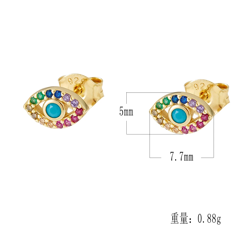 925 Sterling Silver 14K Gold Plated Evil Eye Mini Stud Earrings Multi Color Blue White CZ Dainty Tiny Piercing Jewelry Gift
