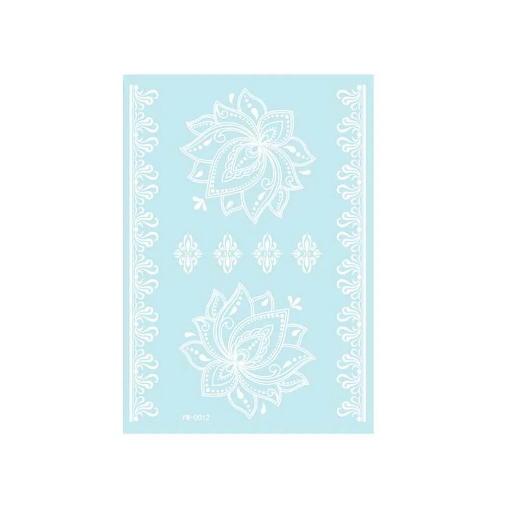 

Leg Arm Luminous Henna Tattoo Sticker White India Flower Lace Temporary Tattoo Waterproof Long Lasting White Henna Tattoo Decals