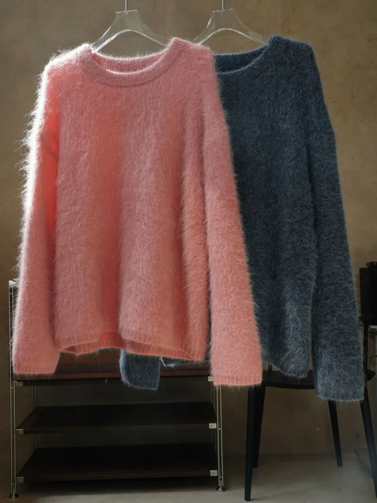 เสื้อไหมพรมถักลำลองสำหรับผู้หญิง คอลเลคชั่นฤดูใบไม้ผลิ/ฤดูร้อน ปี 2025 ดีไซน์เรียบง่าย ผลิตจากเส้นด้ายอัลปาก้าเนื้อหนา สวมใส่สบาย สไตล์สตรีทแวร์