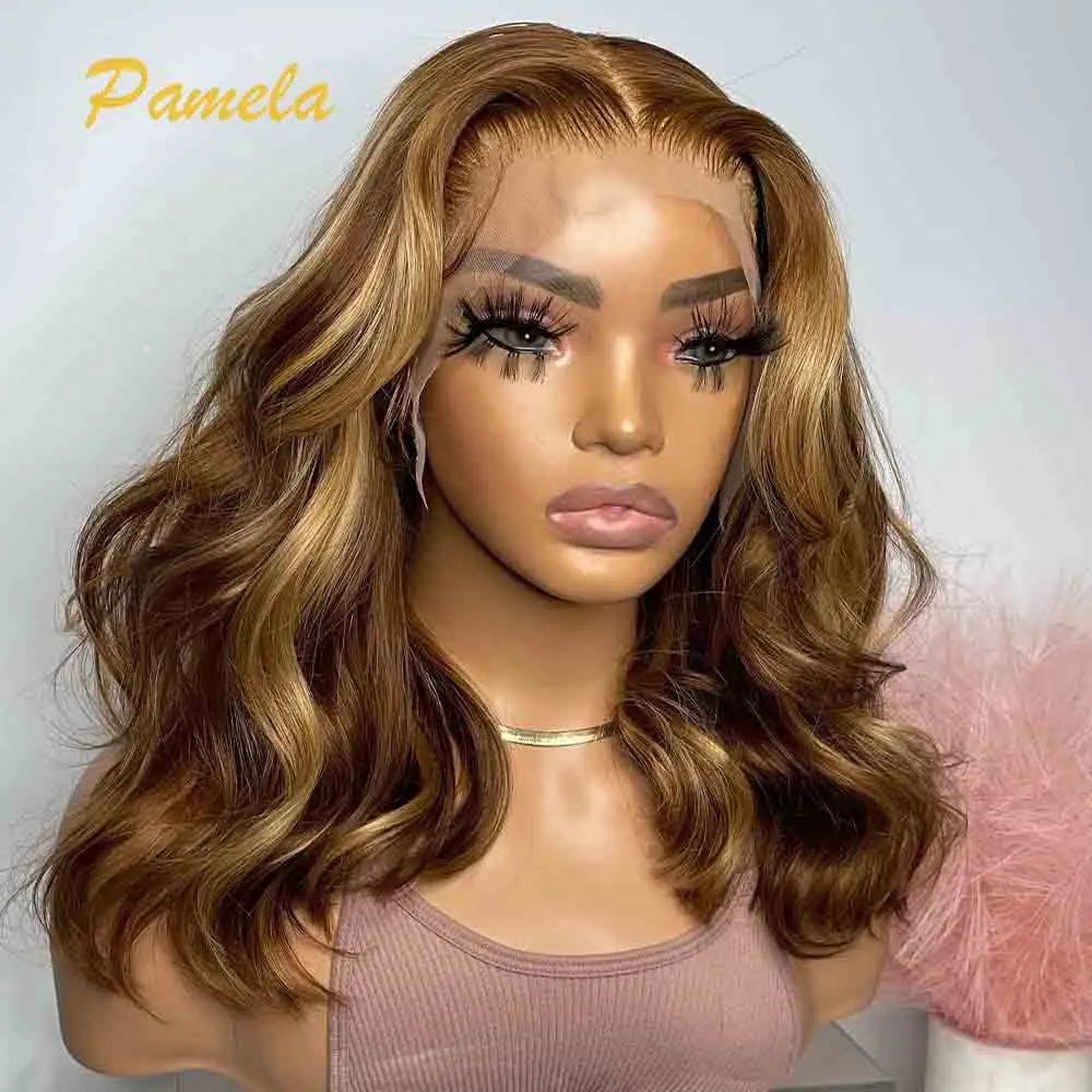 Glueless Wig Human Hair Ready To Go Loose Deep 250% Density Honey Blonde Bob 13x4 HD Transparent Lace Frontal Wigs Pre plucked