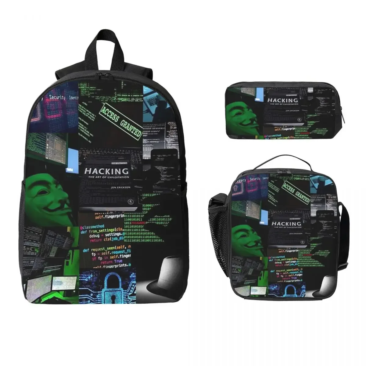 Hacker Code Binary Code Geek Science Computer Backpack BookBag School Bag Laptop Shoulder Bags 3ps Lunch Bag Pencil Case