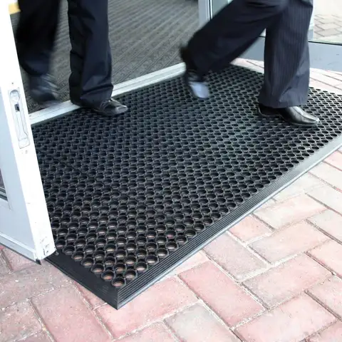 Large Rubber Doormat for Outside - 60 x 35 Heavy Duty Outdoor Drainage Mats with Holes - Waterproof Anti Slip Fatigue Floor M