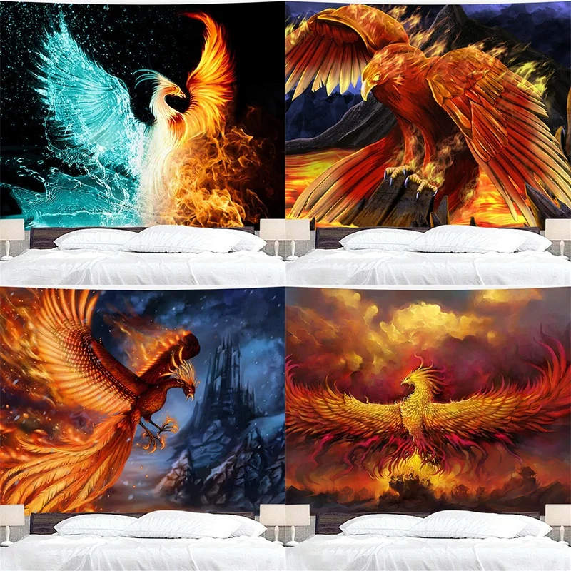 3D printing fire phoenix wall hanging bedroom living room hall mural tapestry home decoration  cloth ultraviolet 