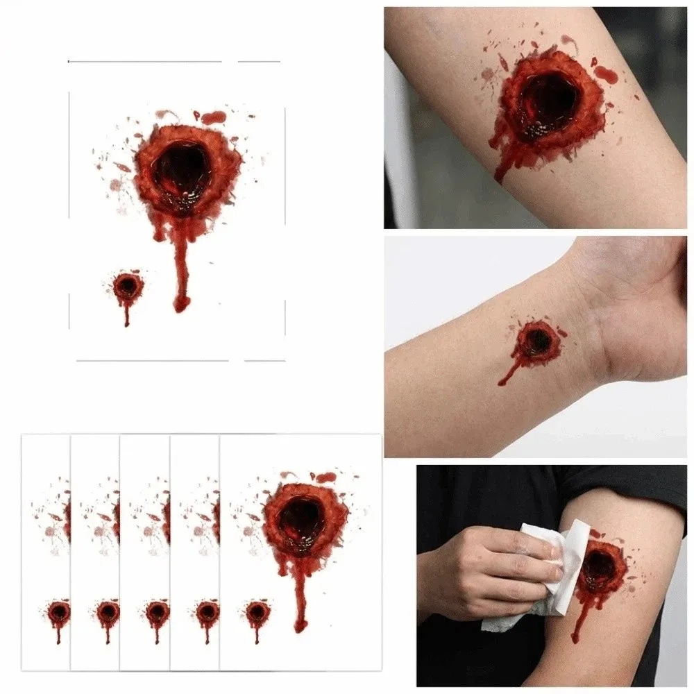 5PCS/SET Long-Lasting Temporary Tattoo Stickers Realistic Waterproof Bloody Scar Tattoos Decals Bloody Simulation