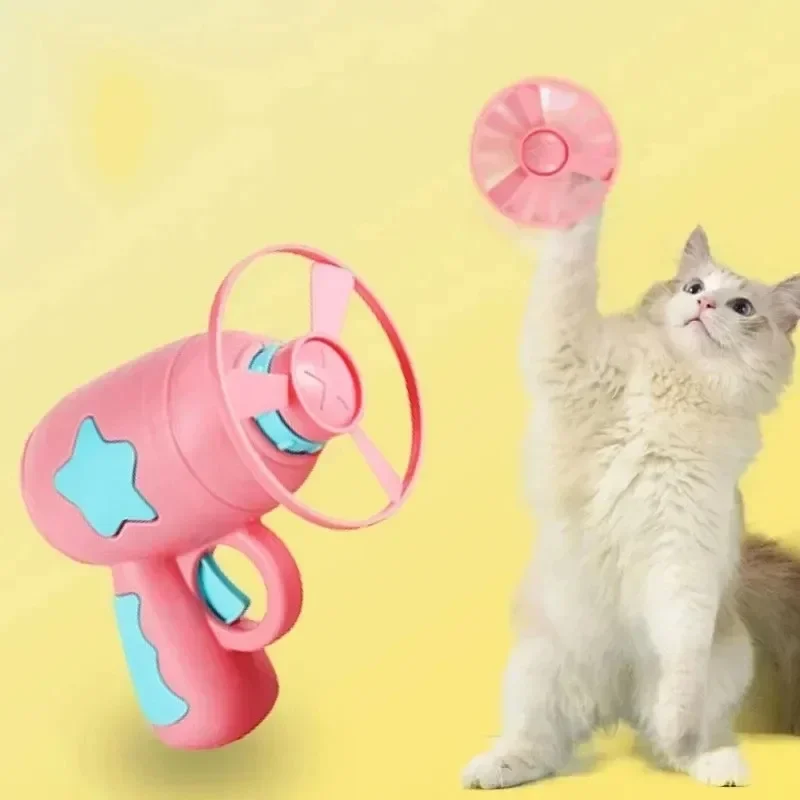 Interactive Funny Cat Toy Mini Flying Disc Launch Gun Kitten Pet Training Chasing Game Toy Pet Supplies for Cats