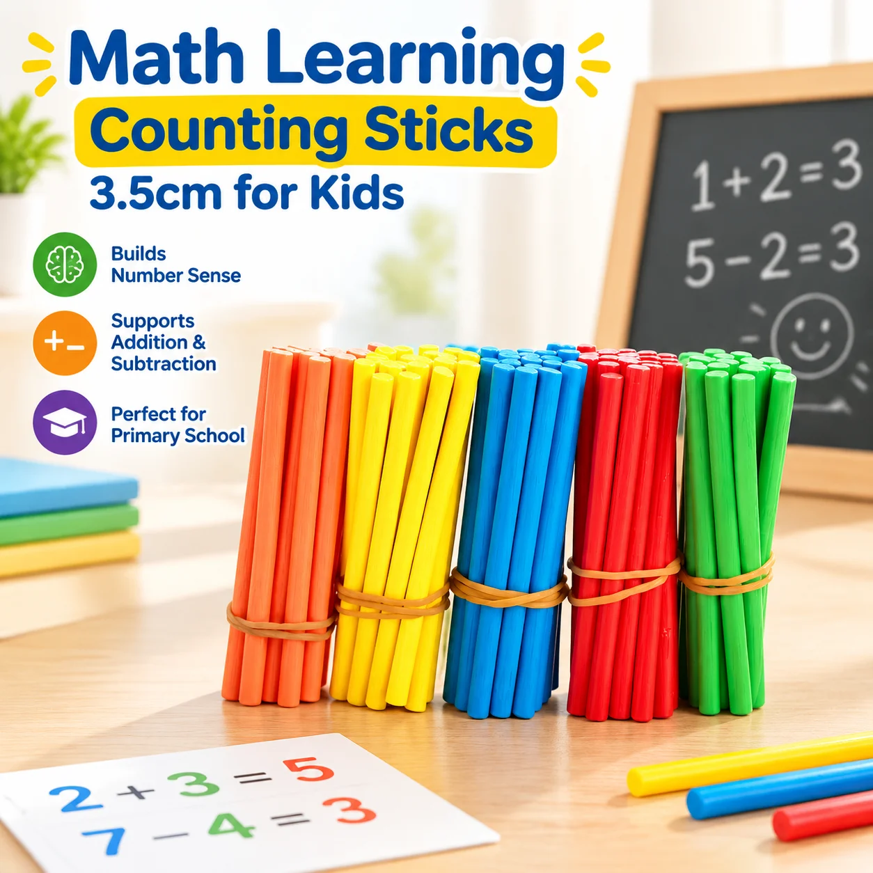 Math Learning Counting Sticks 3.5cm for Kids First Grade Addition Subtraction Training Primary School Teaching Aid Colorful
