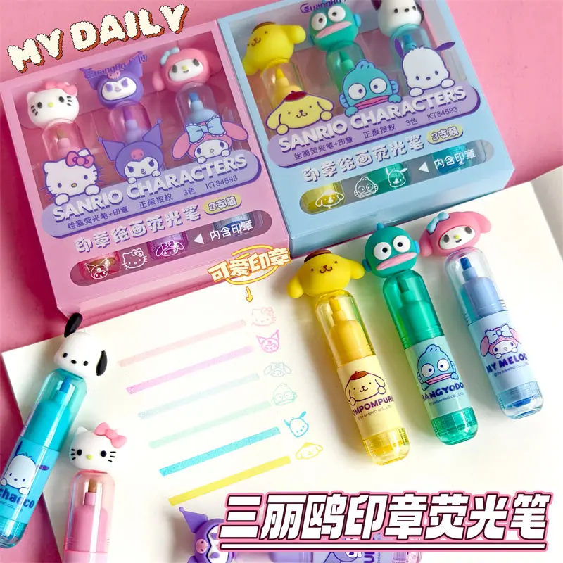 Sanrio cartoon children's seal highlighter high-value student stationery Hello Kitty Kuromi My melody marker marking key points