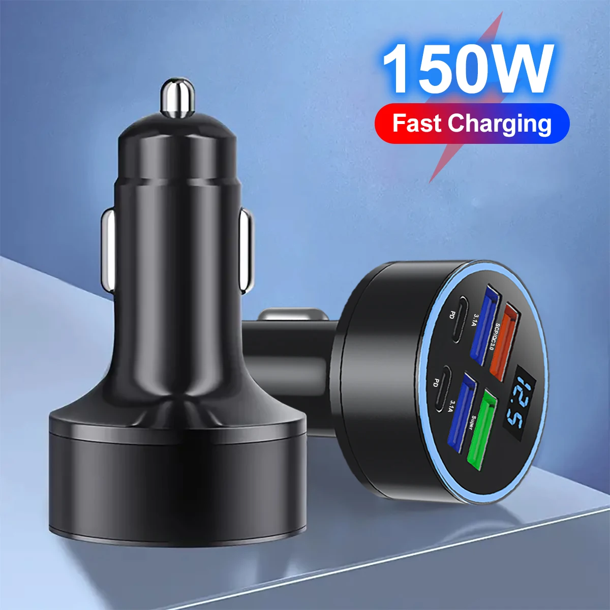 USB C Car Charger 6 in 1 Super Fast Charging with Voltage Monitor in Car for iPhone Samsung VIVO OPPO Phones