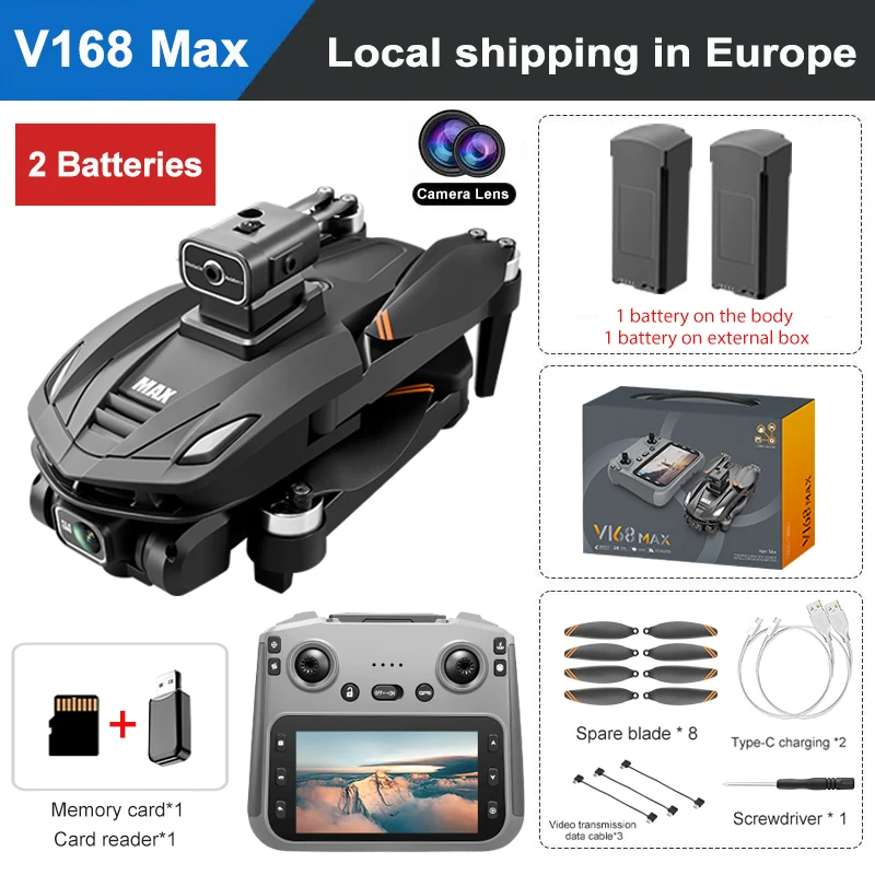 V168 MAX GPS Drone 4K Professionele HD Dubbele Camera Upgrade 5G Scherm Afstandsbediening FPV Drone 360 ° Obstakelvermijdende borstelloze motor opvouwbare quadcopter RC drone speelgoed