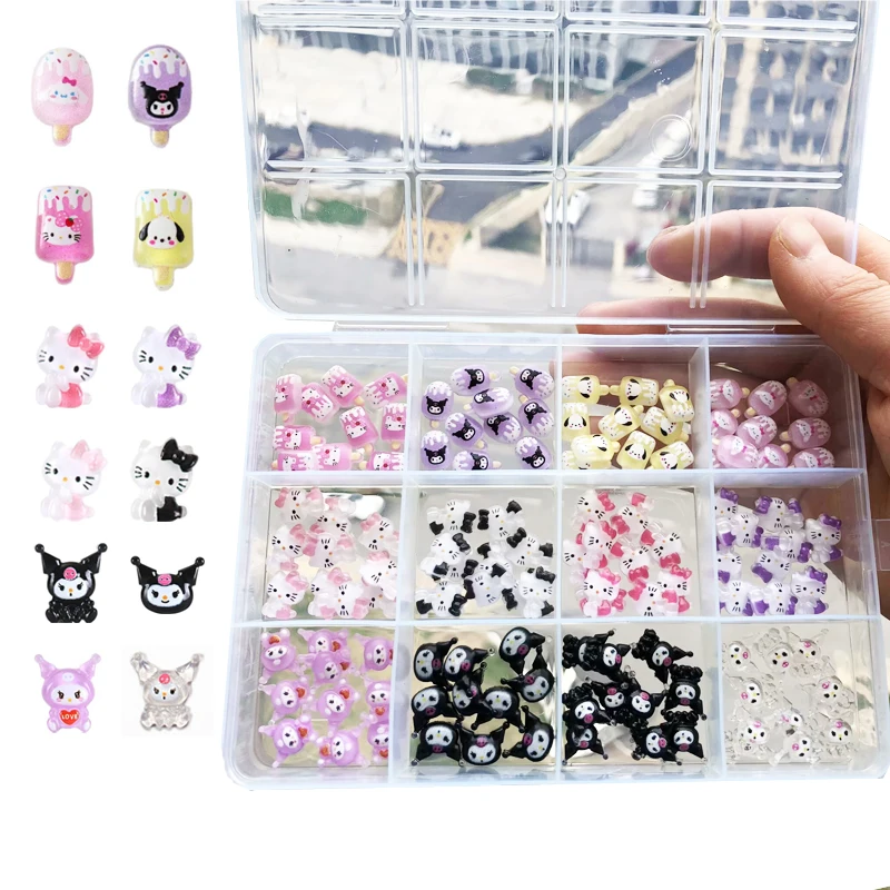 120PCS/70PCS Kawaii Sanrio Mini Nail Art Accessories Stickers HelloKitty DIY Phone Case Hairpin Nail Decoration Charms Craft Y2K