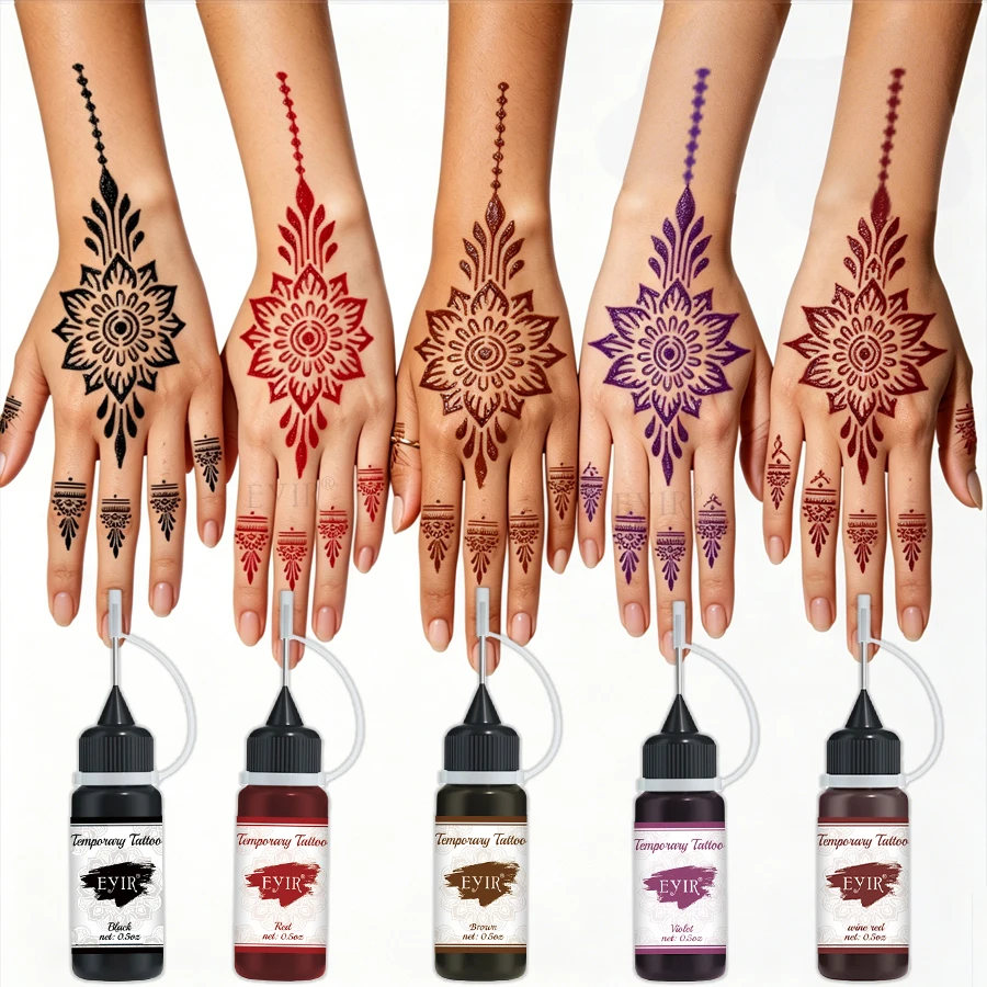 EYIR 5 Colors Henna Tattoo Paste Kit with Reusable Stencils Waterproof Temporary Mehndi Ink Body Art DIY Hand Tattoo Set