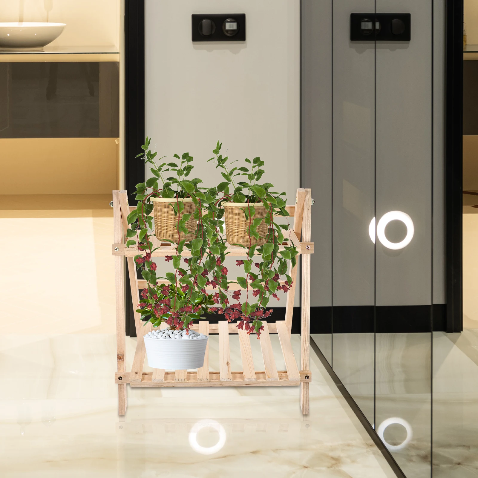 

2-Tier Wooden Flowerpot Display Rack Flower Pot Stand Home Organizer Storage Shelf For Plants Books Decorative Plant Holder Wood