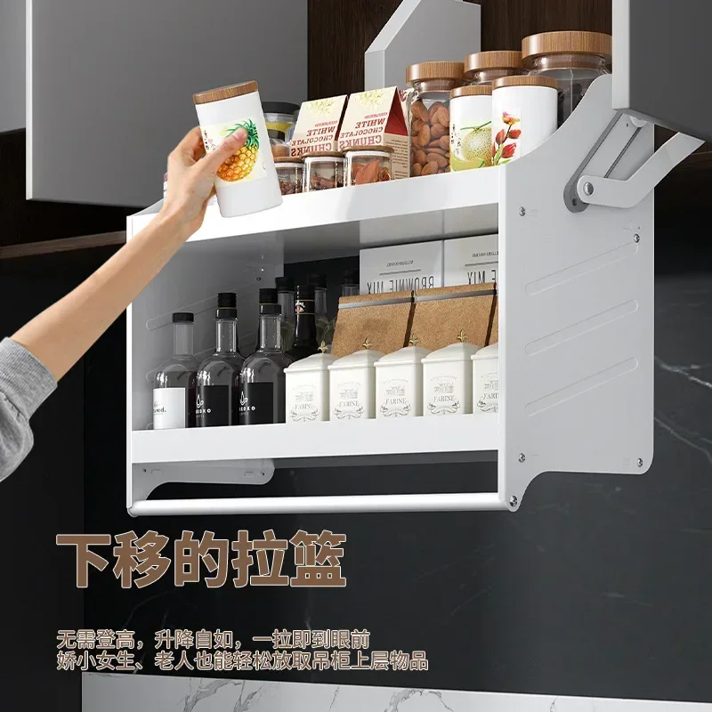 Big brand flat replacement kitchen hanging cabinet lifting basket wall cabinet top cabinet pull-down storage seasoning storage