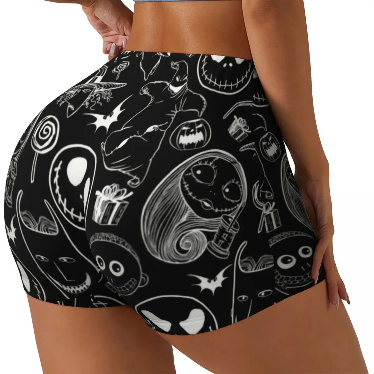 Custom Nightmare Before Christmas Running Volleyball Workout Shorts Women's Gym Athletic Yoga Shorts