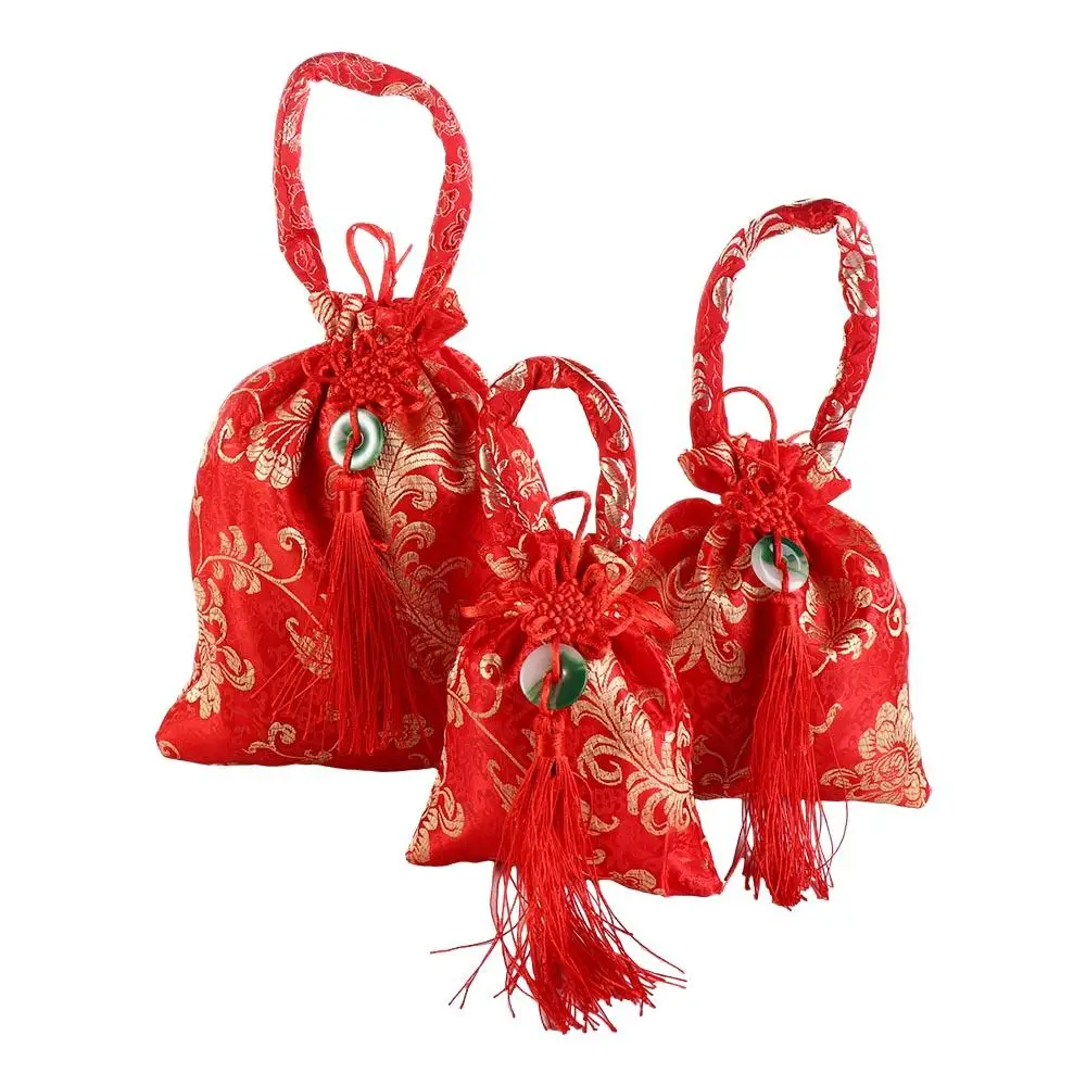 Chinese Style Canvas Flower Drawstring Bag Wrist Bag Large Capacity Festive Sugar Bag Wedding Candy Bag Jewerly Packing Bag