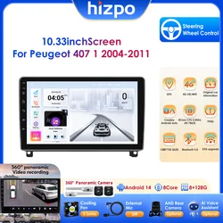 Hizpo Carplay Screen Android 13 for Peugeot 407 1 2004-2011 Car Radio Multimedia Player 10.33