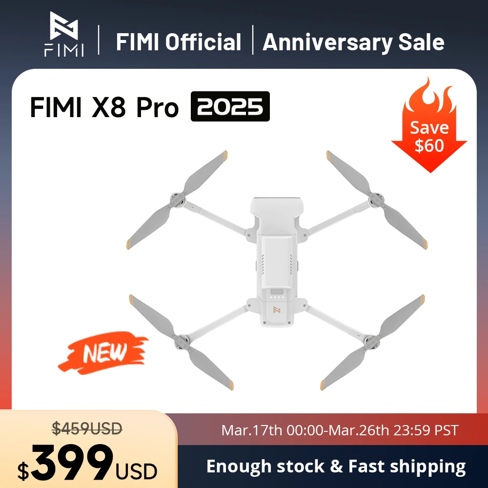 FIMI X8 Pro 2025 new drone GPS AI Super Night Video 4K 60fps 20KM range 3-axis Gimbal 1/1.3-inch 48Mp CMOS sensor Smart Tracking