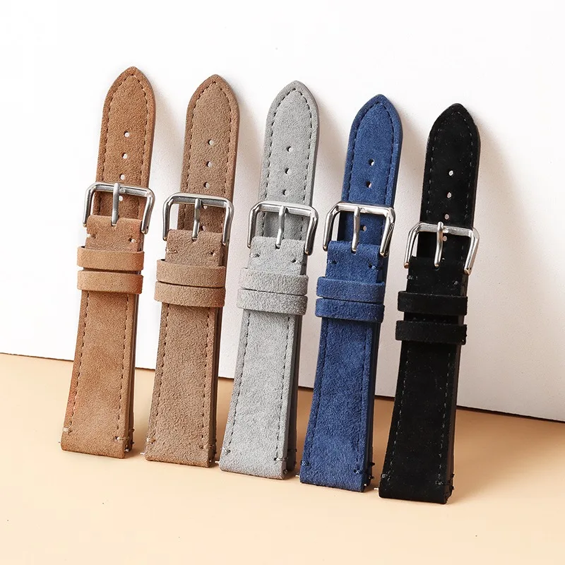 Vintage Suede Leather Watch Band 20mm 22mm Cowhide Stitching Bracelet for Seiko for Omega Quick Release Watch Strap Replacement