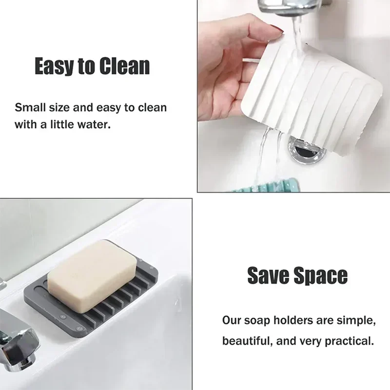 1 Pcs Self-Draining Soap Dish,Silicone Soap Holder,Multifunctional No-Punch Non-Slip Storage Rack Drain Mat for Bathroom Kitchen