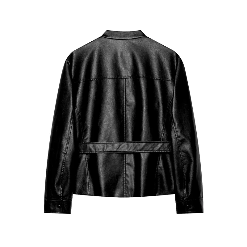 Guobioziy Women's Faux Leather Jacket 2026 Spring-Autumn New Edition Solid Color Design Western Casual Fashion Trend StreetStyle