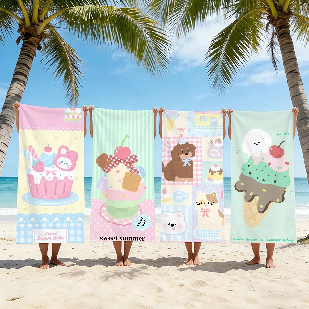 Cartoon Ice Cream Towel For Swim Yoga Gym Quick Drying Soft and skin-friendly Beach Towels All-Season