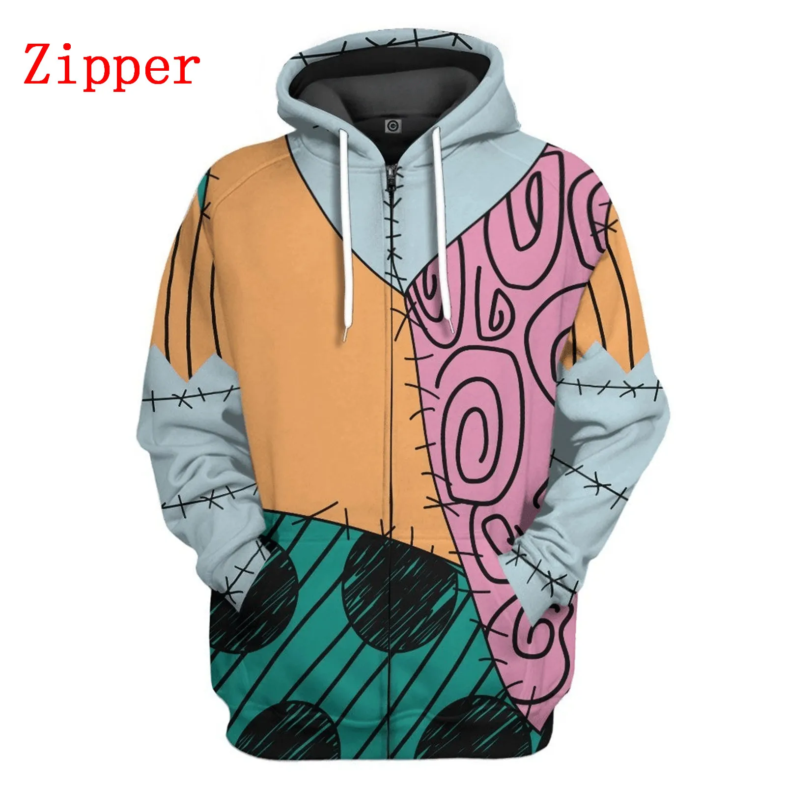 HX-Hoodies de emenda coloridos masculinos e femininos, casacos com zíper, roupas impressas em 3D, moda casual, Dropshipping