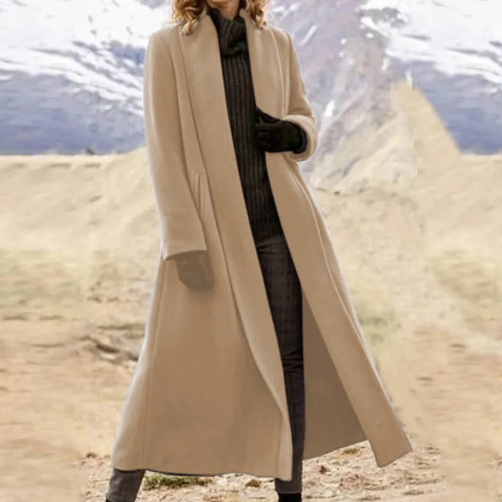 Super Long Coat  Fat and Enlarged Coat Casual Woolen Trench Coat Cross-border Women's Clothing Europe and The United States