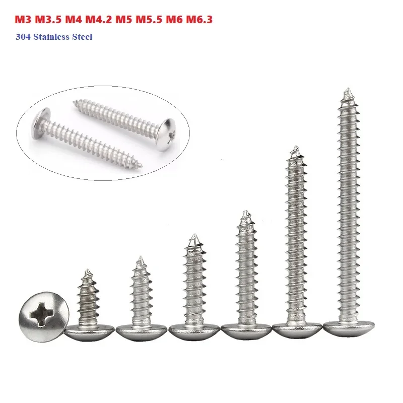 

304 Stainless Steel Large Flat Tapping Screws Umbrella Mushroom Wood Screws M3 M3.5 M4 M4.2 M5 M5.5 M6 M6.3