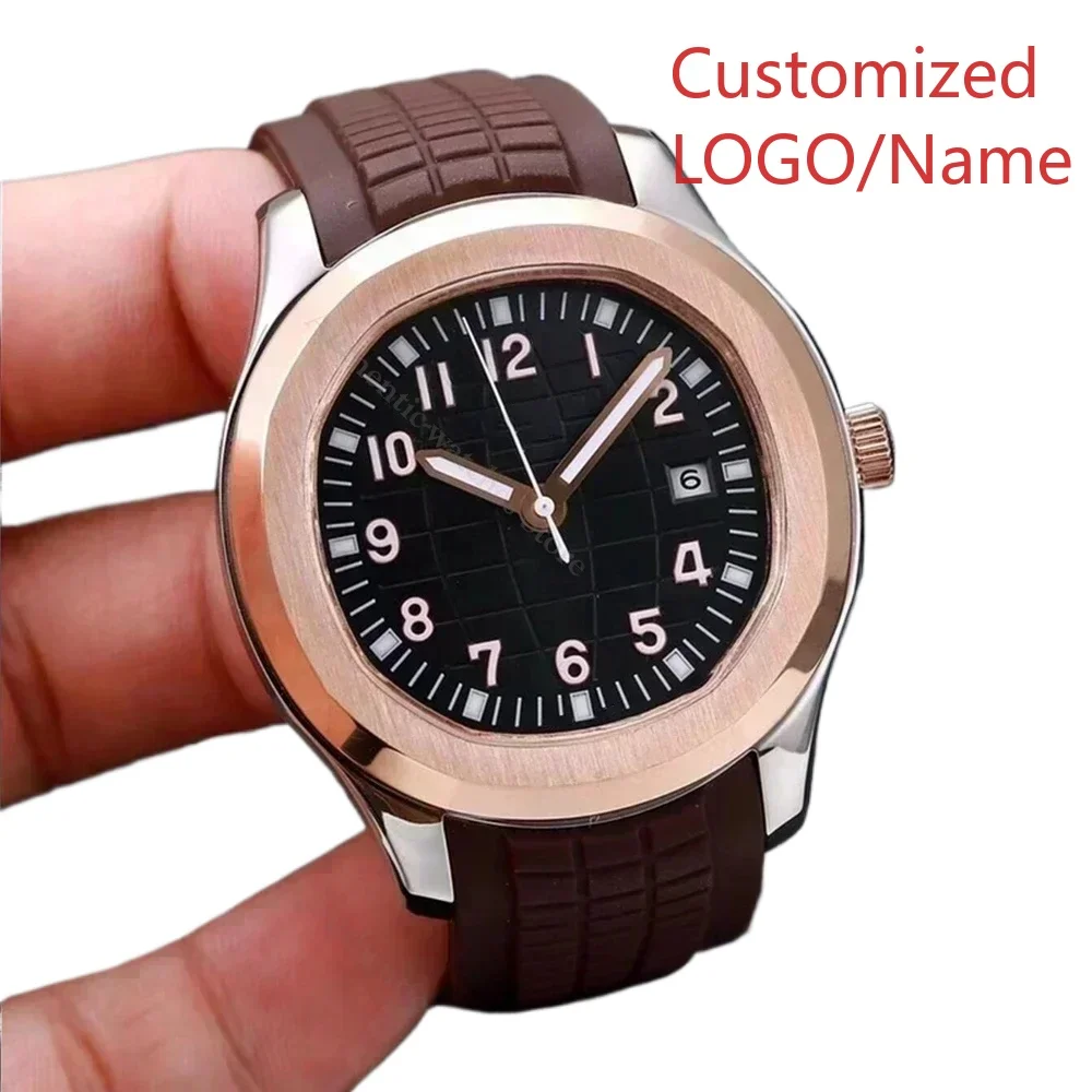Men Mechanical Watch Automatic Watches Stainless Steel Blue White Rubber Strap Sapphire Silver Rose Customized