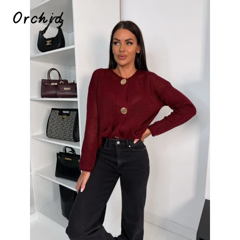 女性用ボタン付き長袖ニットカーディガン,ルーズフィット,ファッショナブルなセーター,春と冬のコート,2025