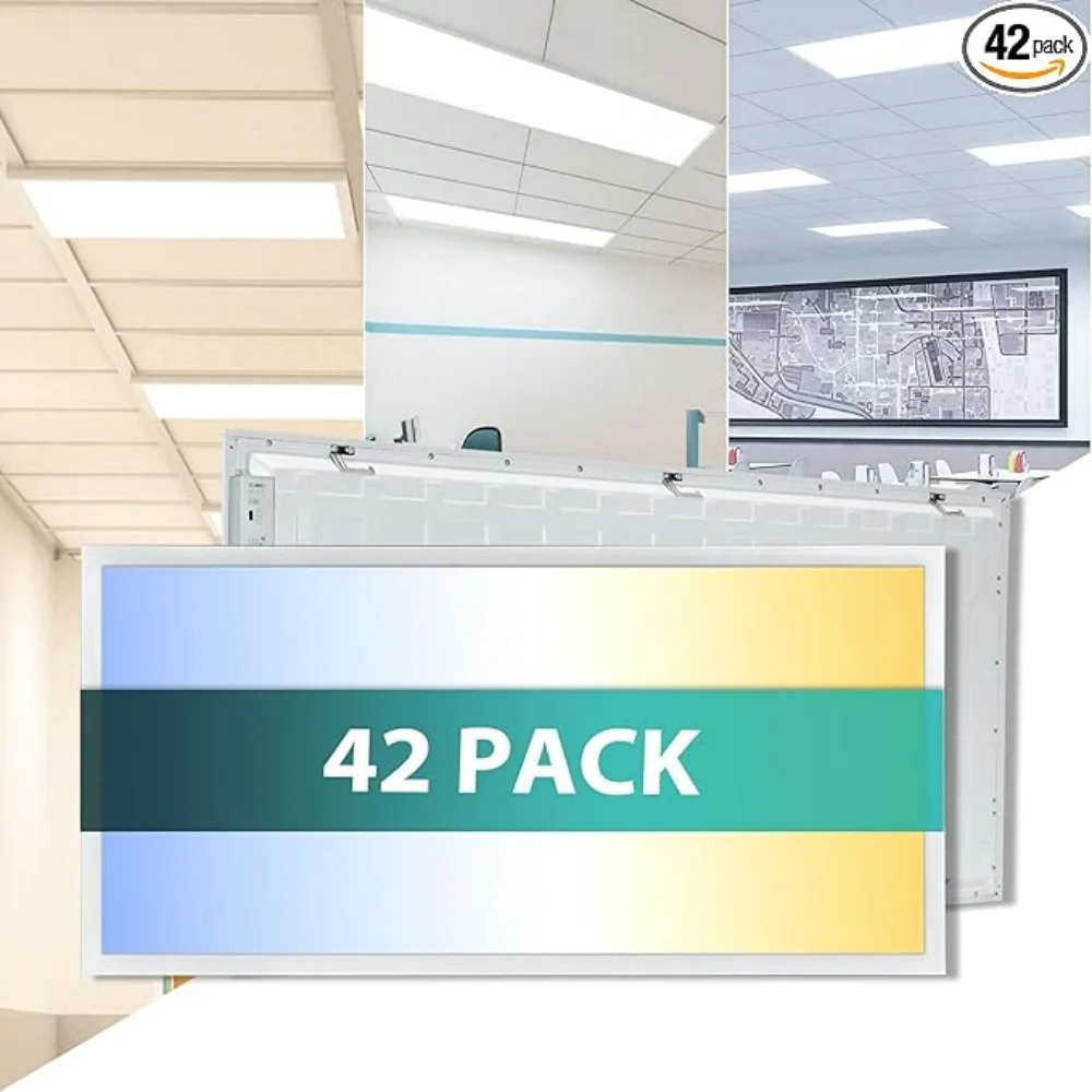 42-Pack 2x4 LED Flat Panel Light Drop Ceiling, 0-10V Dimmable, 5000K 4000K 3000K Selectable ,Close To Ceiling Lights