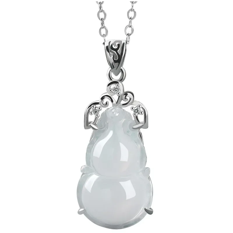 

Burmese Jade Gourd Pendant Necklace Jadeite Pendants 925 Silver Gemstones Accessories Luxury Natural Designer White Jewelry