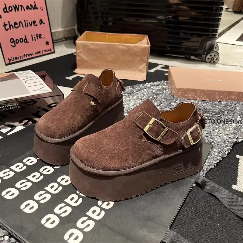 Zapatos Boken de suela gruesa para mujer, mocasines con aumento de altura, con diseño de pastel de esponja, para otoño, 2024