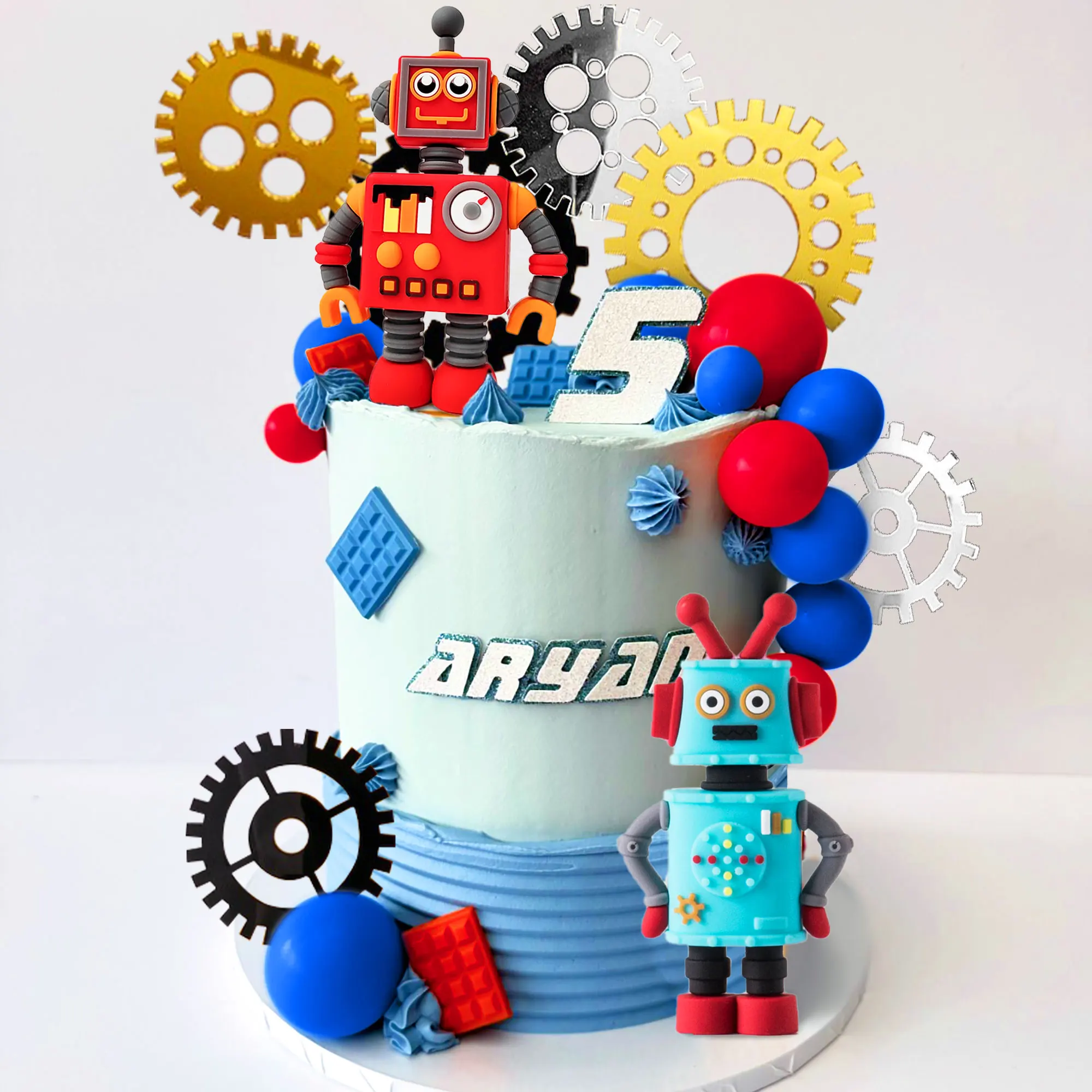 LaVenty Rainbow Robot Cake Decoration Robot Technology Cake Decoration Technology Birthday Party Decoration