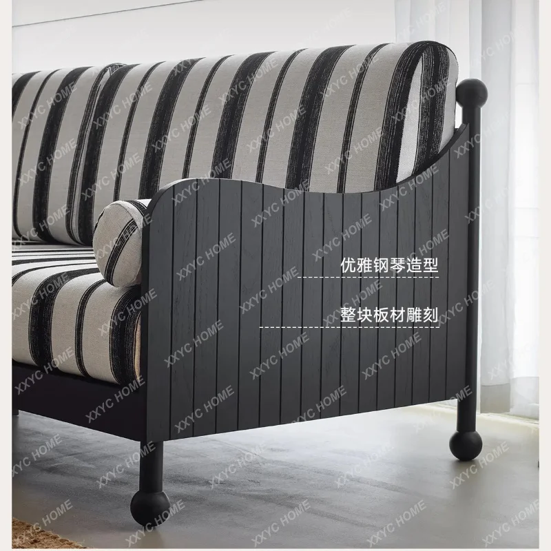 XXRetro solid wood fabric sofa living room three-person straight row cotton and linen removable sofa