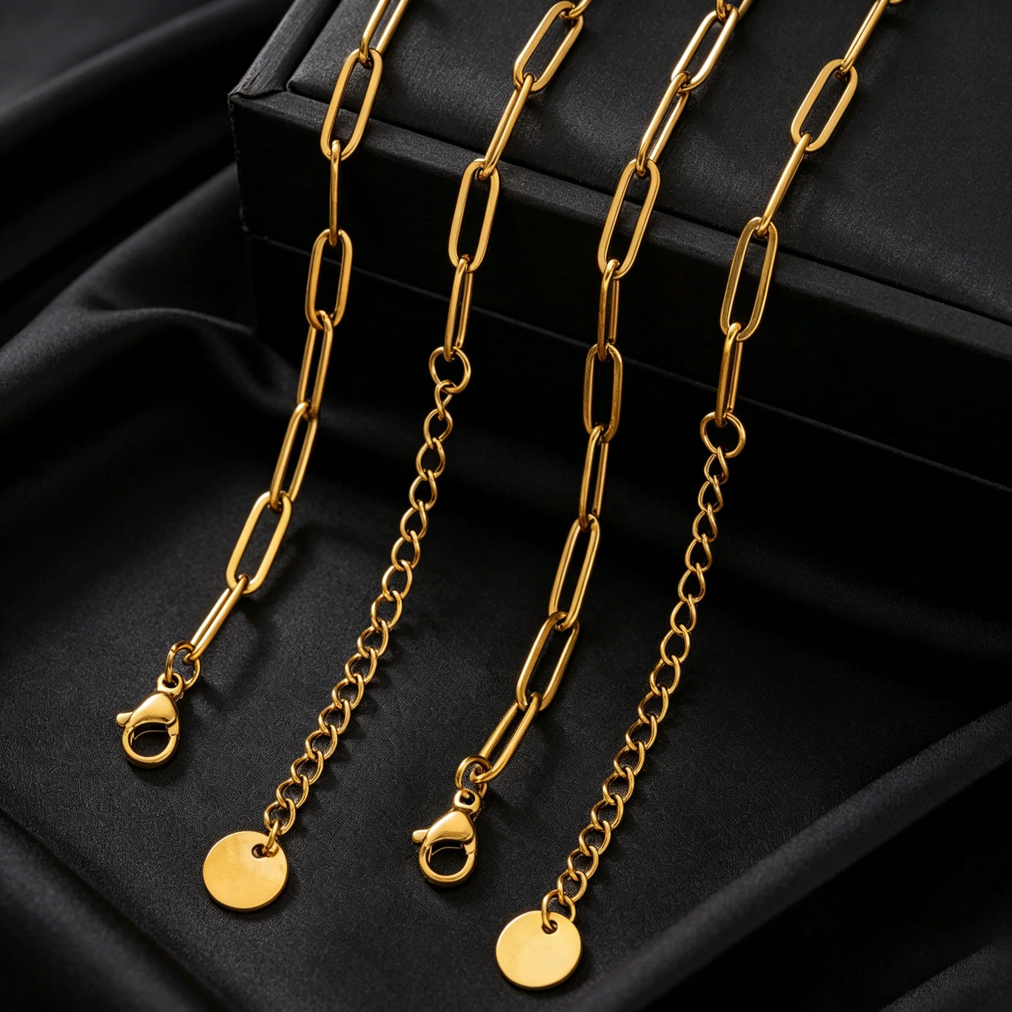 2 Stück/Set Edelstahl Goldfarben Büroklammer-Gliederketten-Halsketten für Damen und Herren Punk-Schmuck Geschenkherstellung Zubehör – Detail 5