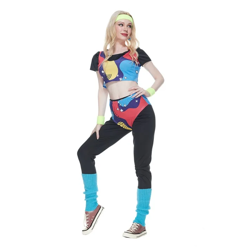 80s Retro Disco Cosplay Costume Halloween Hip Pop Sports Suit Adults Dance Clothes Carnival Party 2024 New