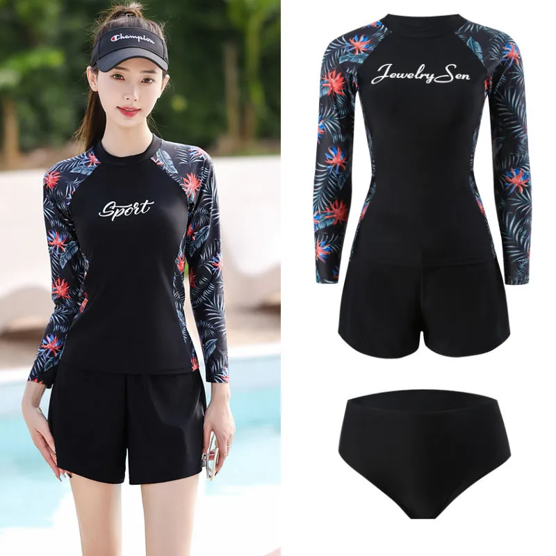 

Women's 3pcs/set Rashguards Surfing Swimsuits Rash Guard Boyleg Bathing Suit UV Protection Swimwear Tankini Sunsuit Long Sleeves