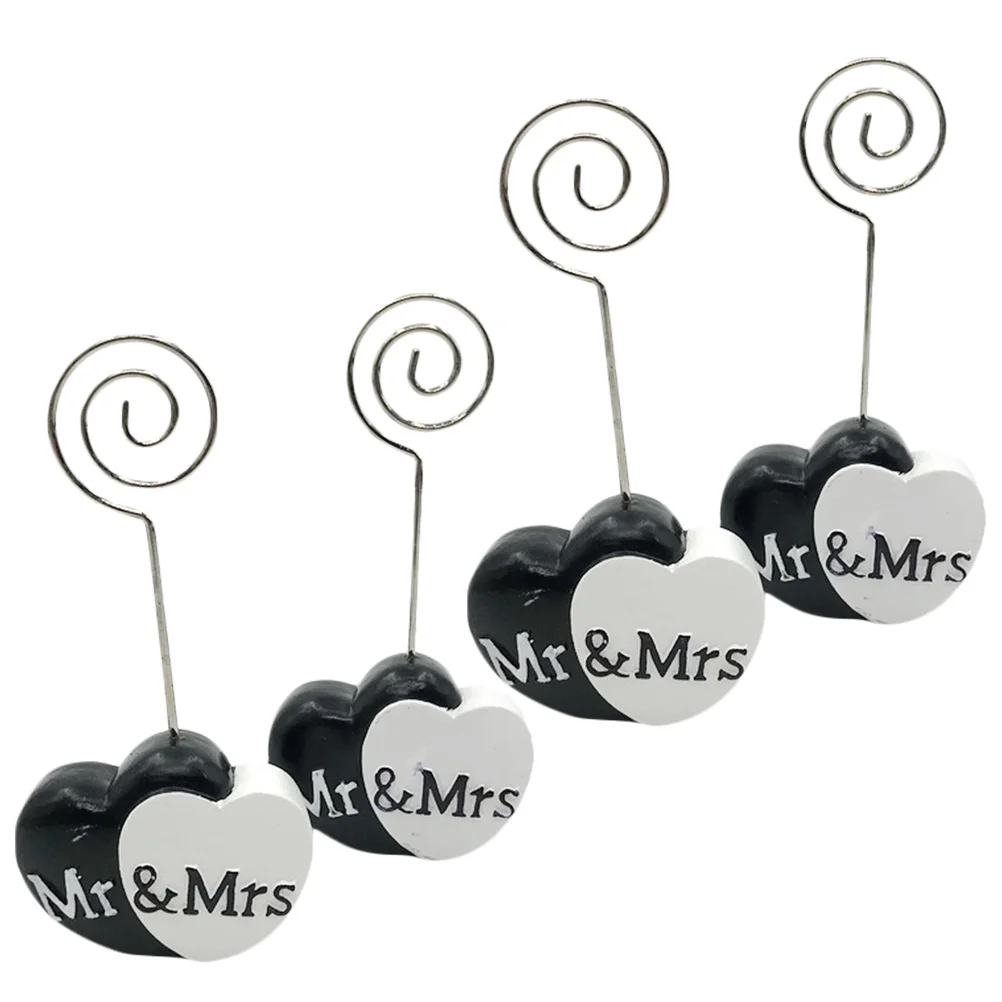

4pcs Heart Shaped Photo Clips Wedding Party Supplies Table Number Stands Place Card Holders Name Card Display Memo Note Holders