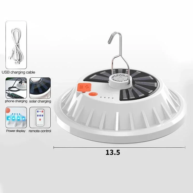 Solar Rechargeable LED Flying Saucer Bulb Light Outdoor Camping Night Market Waterproof Lighting