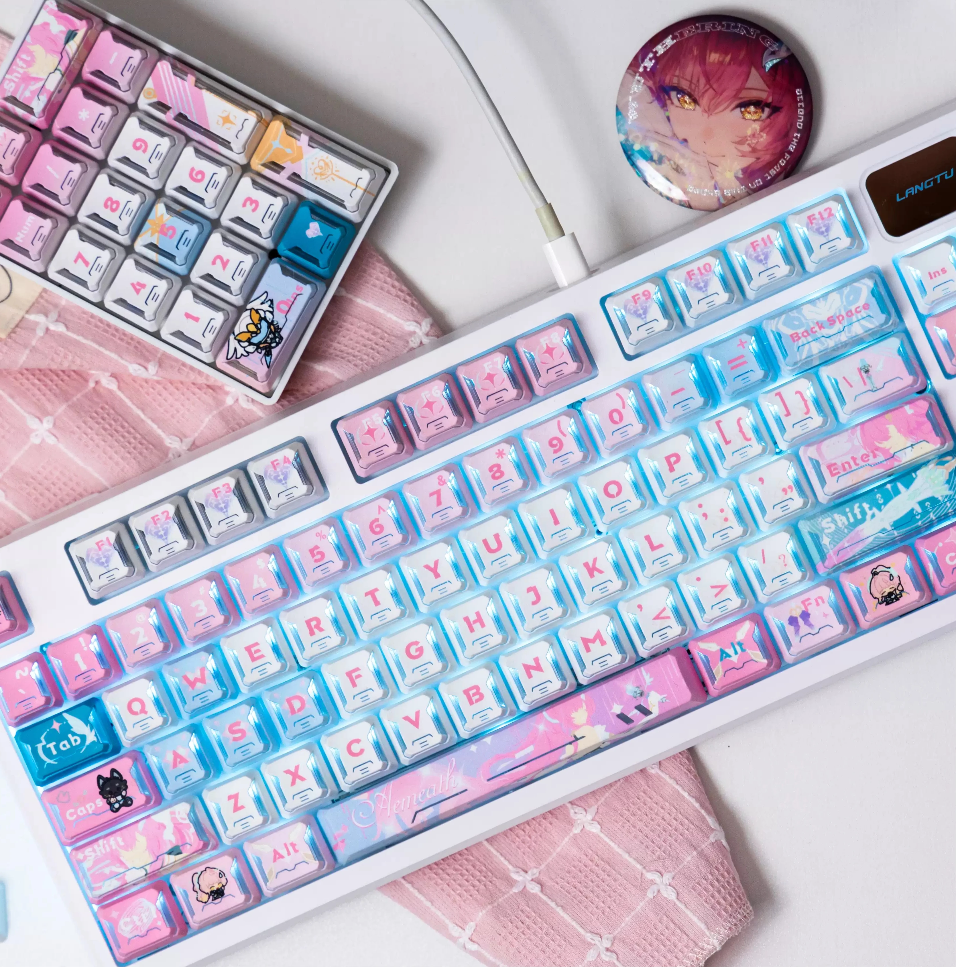 Wuthering Waves ‌Aemeath‌ Cosplay Anime PBT Keyboard Cap Kforce Front Light Transmission Original Keycap Ornament Game Gifts