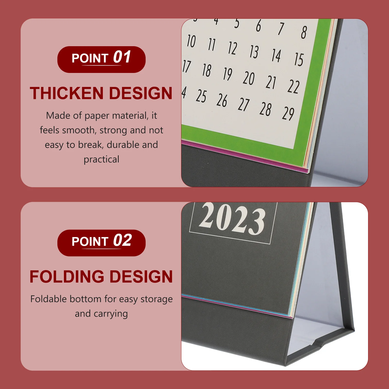 Decorative Small Desk Calendar 2023 English Design Coil Paper Compact Easy Carry Fresh Simple Style Desktop Adornment