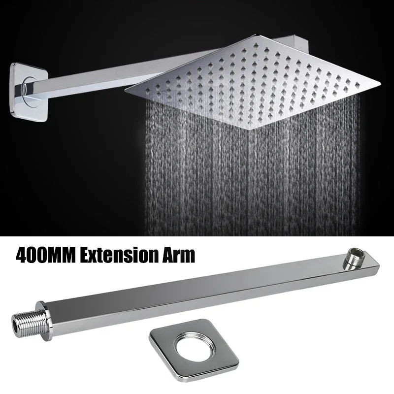 40CM Wall Mounted Shower Arms Stainless Steel Concealed Extension Extra Arm Polished Bathroom Bracket Bar For Rain Shower Head