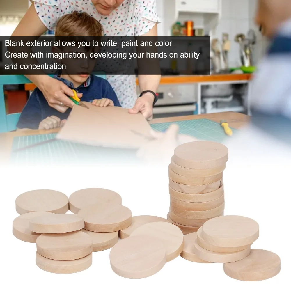 

50PCS Round Wooden Circles Wood Unfinished Surface Wood Slices 1.2 Inch Diameter 5mm Thick Wood Cutouts Painting Crafts