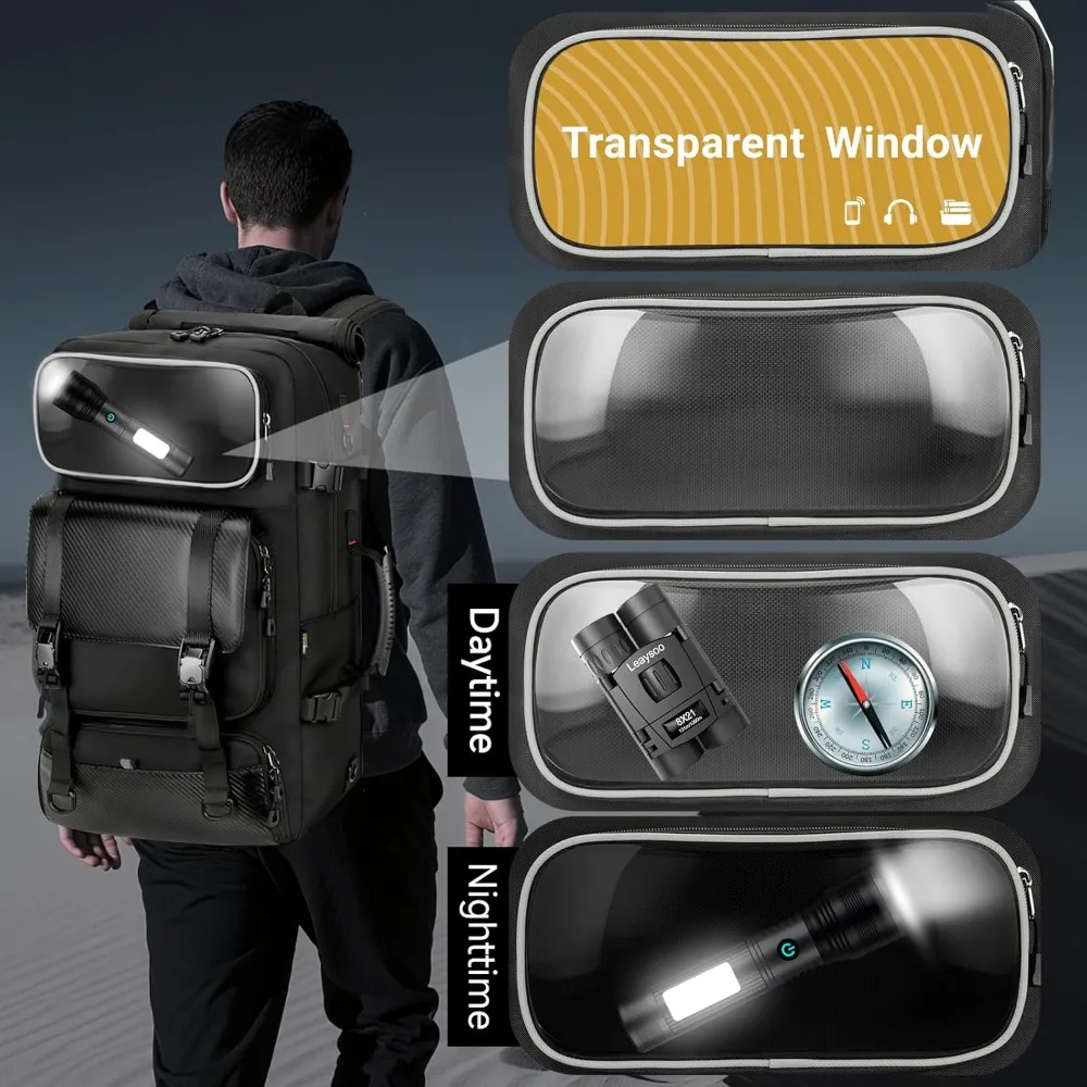 磁気留め具付きメンズ60Lトラベルバックパック、機内持ち込み可能、大型ジムダッフル、靴と水筒用コンパートメント付き