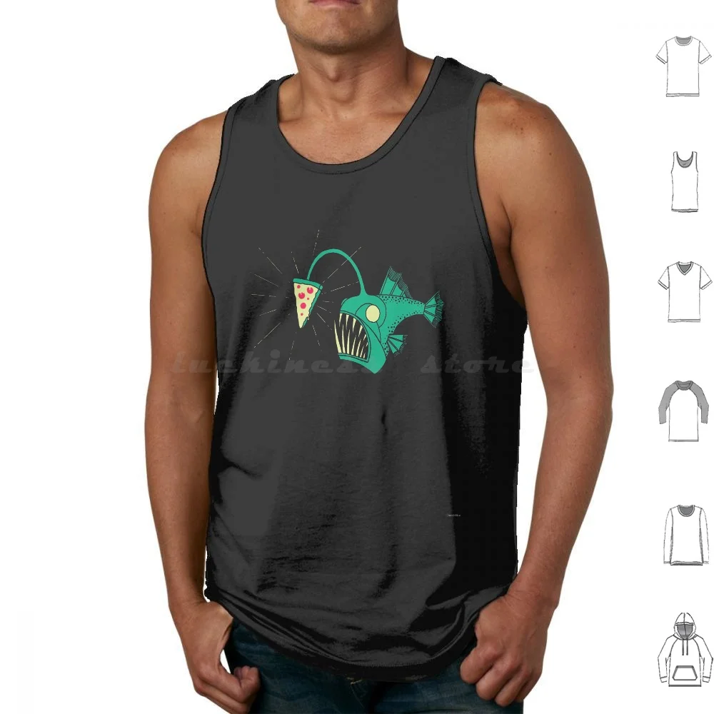 Angling For Pizza Tank Tops Vest Sleeveless Fish Ocean Sea Creature Pizza Food Angler Fish Scary Glow Dinomike